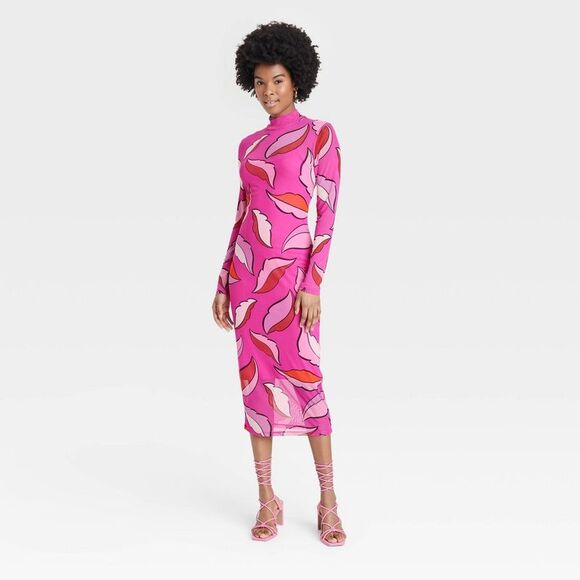 Target x Sammy B Dresses & Skirts - Target x Sammy B - Sammy B Women's Midi Dress Long Sleeve Mesh Bodyco Pink